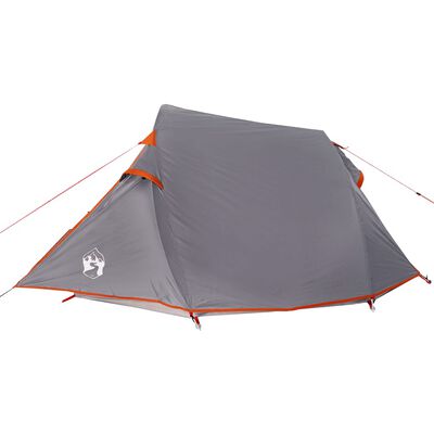 vidaXL Camping Tent Tunnel 2-Person Grey and Orange Waterproof