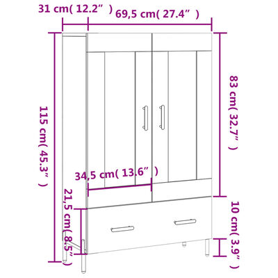 vidaXL Highboard Brown Oak 69.5x31x115 cm Engineered Wood