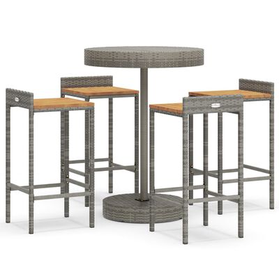 vidaXL 5 Piece Garden Bar Set Grey Poly Rattan&Solid Wood Acacia