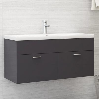 vidaXL Sink Cabinet with Built-in Basin High Gloss Grey Engineered Wood