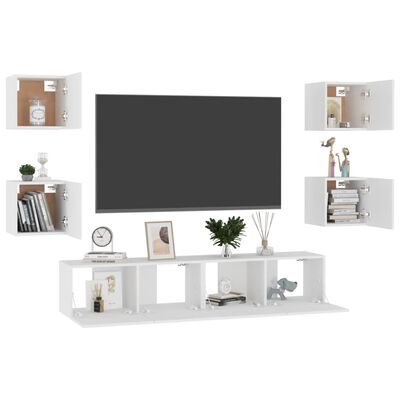 vidaXL 6 Piece TV Cabinet Set White Engineered Wood