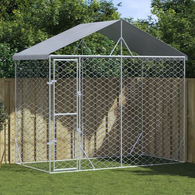 vidaXL Outdoor Dog Kennel with Roof Silver 3x1.5x2.5 m Galvanised Steel