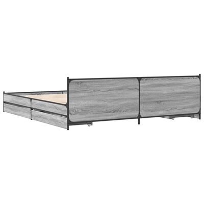 vidaXL Bed Frame with Drawers without Mattress Grey Sonoma 180x200 cm Super King