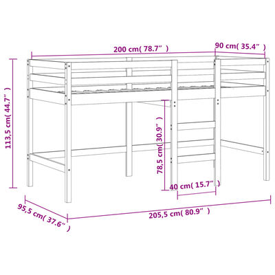 vidaXL Kids' Loft Bed without Mattress with Ladder White 90x200 cm