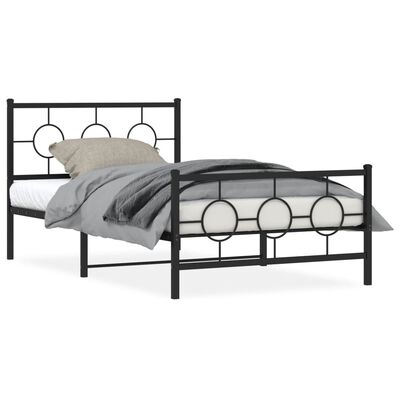 vidaXL Metal Bed Frame without Mattress with Footboard Black 107x203 cm