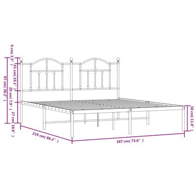 vidaXL Metal Bed Frame without Mattress with Headboard Black 183x213 cm