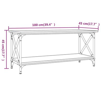 vidaXL Coffee Table Black 100x45x45 cm Engineered Wood and Iron