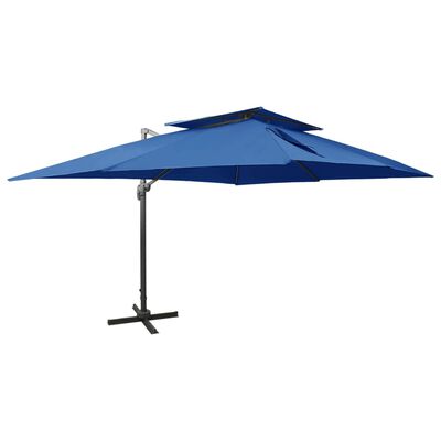 vidaXL Cantilever Garden Parasol with Double Top Azure Blue 400x300 cm