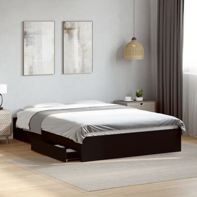 vidaXL Bed Frame with Drawers without Mattress Black 135x190 cm Double