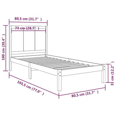 vidaXL Bed Frame without Mattress Black 75x190 cm Small Single Solid Wood Pine