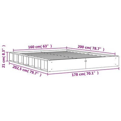 vidaXL Bed Frame without Mattress Wax Brown 160x200 cm Solid Wood Pine