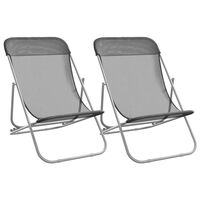 vidaXL Folding Beach Chairs 2 pcs Grey Textilene&Powder-coated Steel