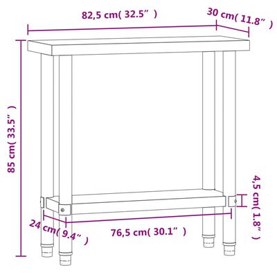 vidaXL Kitchen Work Table 82.5x30x85 cm Stainless Steel