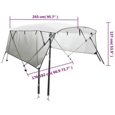 vidaXL 4-bow Bimini Top with Mesh Sidewalls 243x(170-182)x137 cm