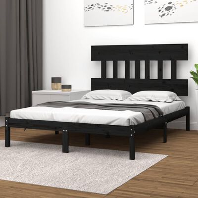 vidaXL Bed Frame without Mattress Black 140x190 cm Solid Wood