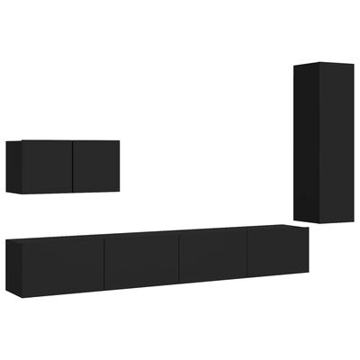 vidaXL 4 Piece TV Cabinet Set Black Engineered Wood