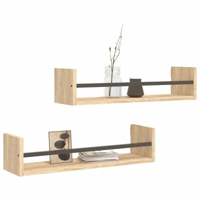 vidaXL Wall Shelves with Bars 2 pcs Sonoma Oak 60x16x14 cm