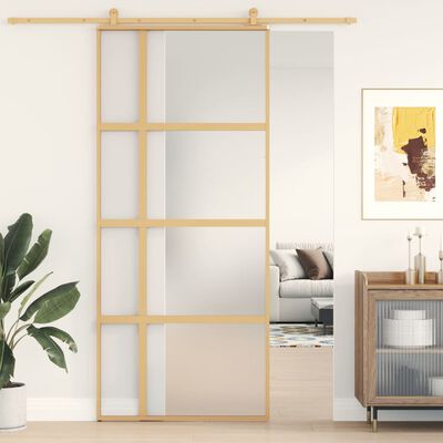 vidaXL Sliding Door Gold 90x205 cm Frosted ESG Glass and Aluminium