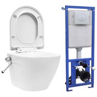 vidaXL Wall Hung Rimless Toilet with Concealed Cistern Ceramic White