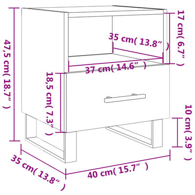 vidaXL Bedside Cabinet Black 40x35x47.5 cm Engineered Wood