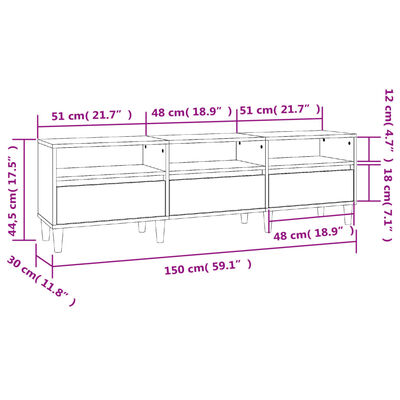 vidaXL TV Cabinet White 150x30x44.5 cm Engineered Wood