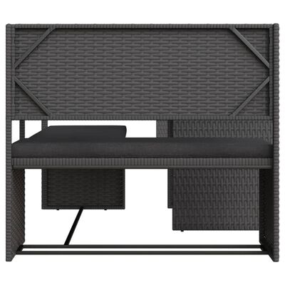 vidaXL Garden Sofa with Table and Cushions L-Shaped Black Poly Rattan