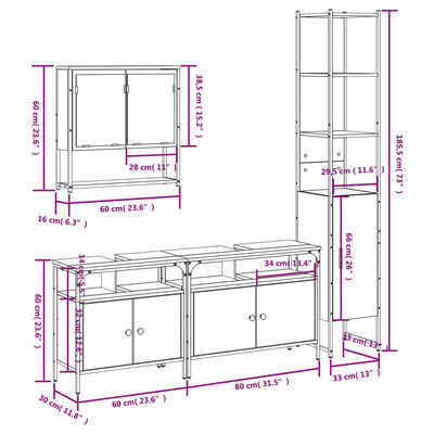 vidaXL 4 Piece Bathroom Furniture Set Smoked Oak Engineered Wood