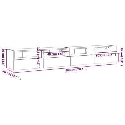 vidaXL TV Wall Cabinets 2 pcs Concrete Grey 100x30x30 cm Engineered Wood