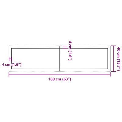 vidaXL Table Top 160x40x(2-4) cm Untreated Solid Wood Live Edge