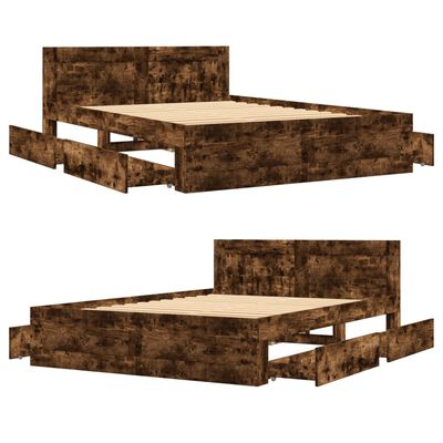 vidaXL Bed Frame with Headboard without Mattress Smoked Oak 140x200 cm