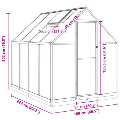 vidaXL Greenhouse with Base Frame Anthracite 224x169x202 cm Aluminium