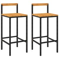 vidaXL Bar Stools 2 pcs Black Poly Rattan and Solid Wood Acacia