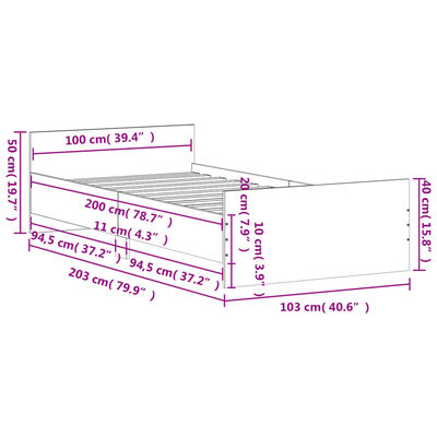 vidaXL Bed Frame without Mattress Sonoma Oak 100x200 cm Engineered Wood