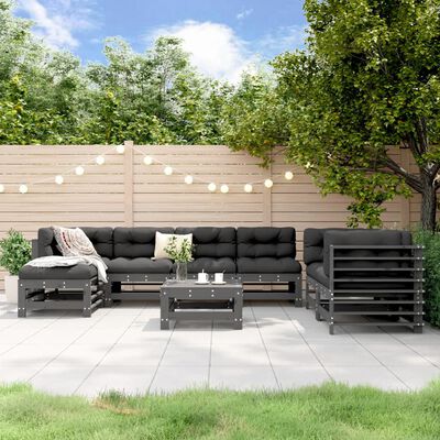 vidaXL 8 Piece Garden Lounge Set Grey Solid Wood Pine