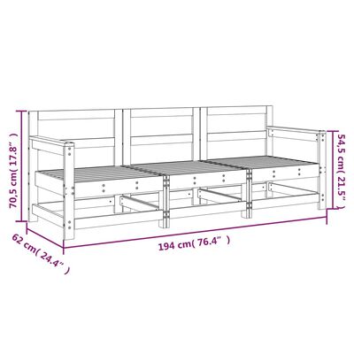 vidaXL 3 Piece Garden Lounge Set White Solid Wood Pine