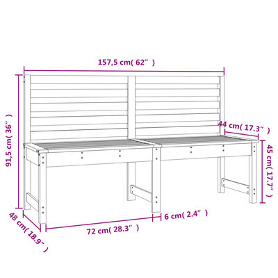 vidaXL Garden Bench Black 157.5 cm Solid Wood Pine