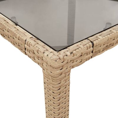 vidaXL Garden Table with Glass Top Beige 150x90x75 cm Poly Rattan