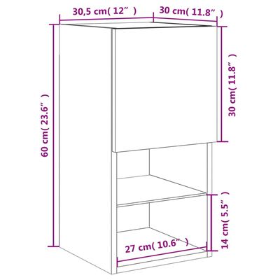 vidaXL TV Cabinets with LED Lights 2 pcs Smoked Oak 30.5x30x60 cm