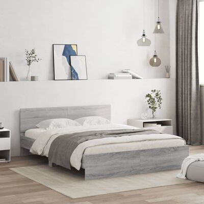 vidaXL Bed Frame with LED without Mattress Grey Sonoma 160x200 cm