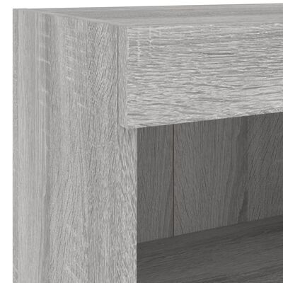 vidaXL Bedside Cabinet with LED Lights Wall-mounted Grey Sonoma