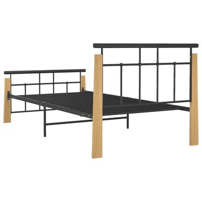 vidaXL Bed Frame without Mattress Metal and Solid Oak Wood 90x200 cm