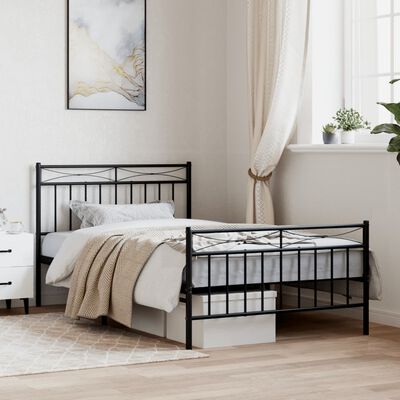 vidaXL Metal Bed Frame without Mattress with Footboard Black 100x200 cm