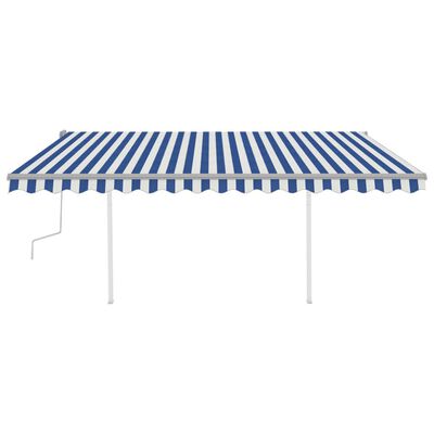 vidaXL Manual Retractable Awning with Posts 4x3 m Blue and White