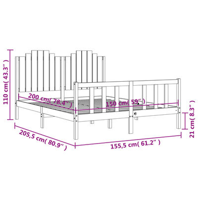 vidaXL Bed Frame without Mattress King Size Solid Wood Pine