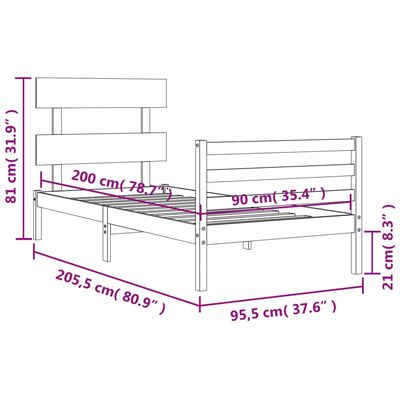 vidaXL Bed Frame without Mattress 90x200 cm Solid Wood