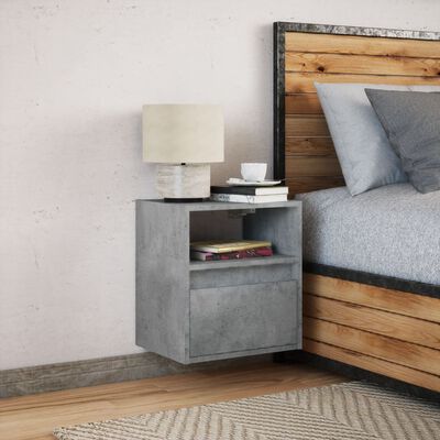 vidaXL Wall-mounted Bedside Cabinet with LED Lights Concrete Grey