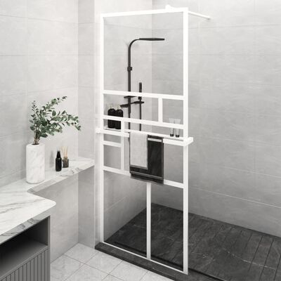 vidaXL Walk-in Shower Wall with Shelf White 90x195 cm ESG Glass&Aluminium