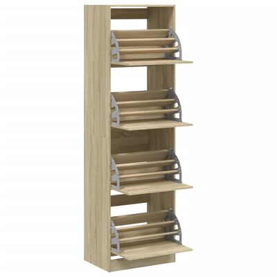 vidaXL Shoe Cabinet with 4 Flip-Drawers Sonoma Oak 60x42x204 cm