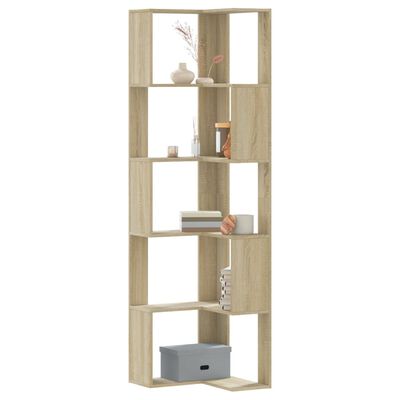 vidaXL Corner Bookcase 5-Tier Sonoma Oak 50x50x179 cm Engineered Wood