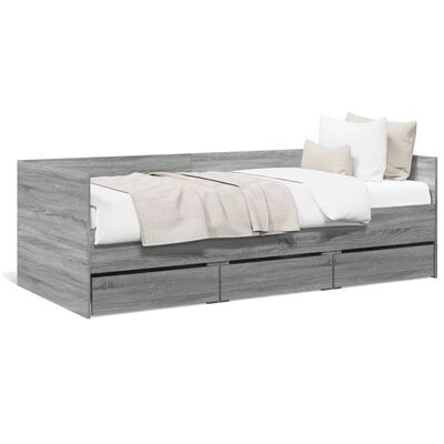 vidaXL Daybed with Drawers without Mattress Grey Sonoma 100x200 cm